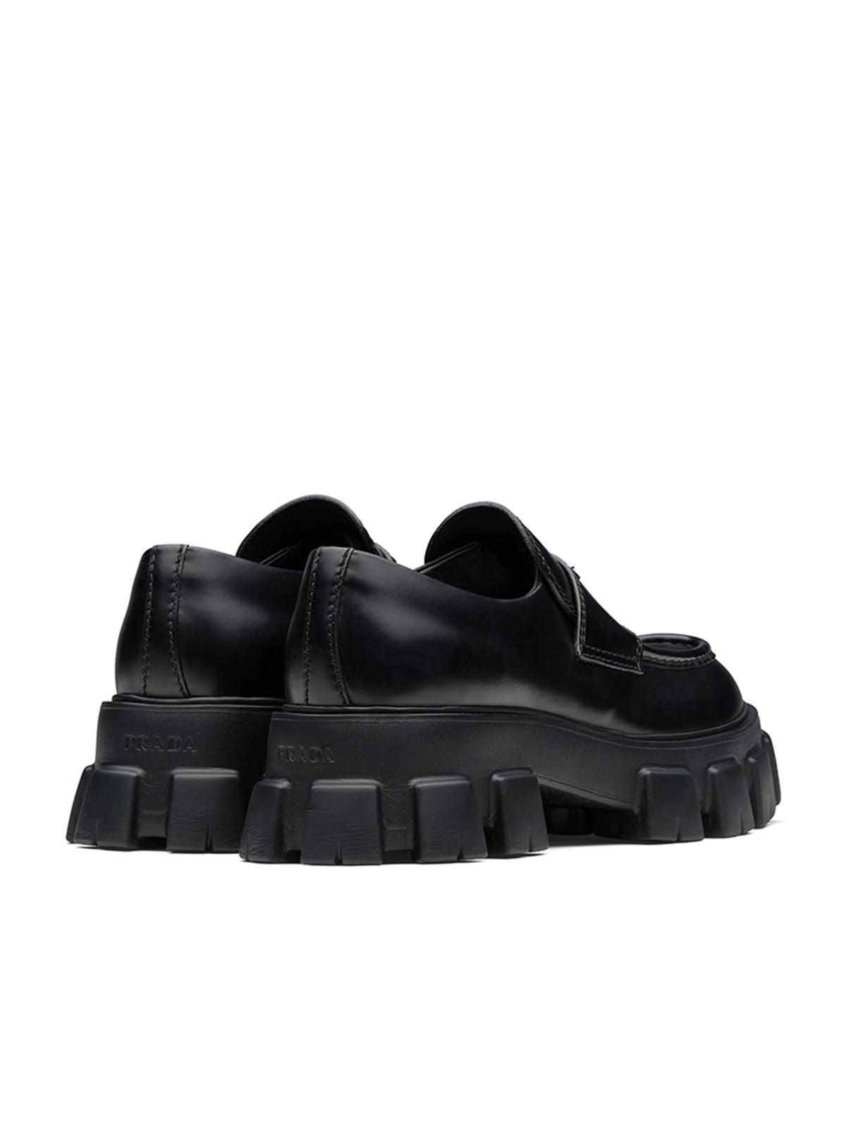 Prada Monolith Brushed Leather Loafers in Black for Men | Lyst