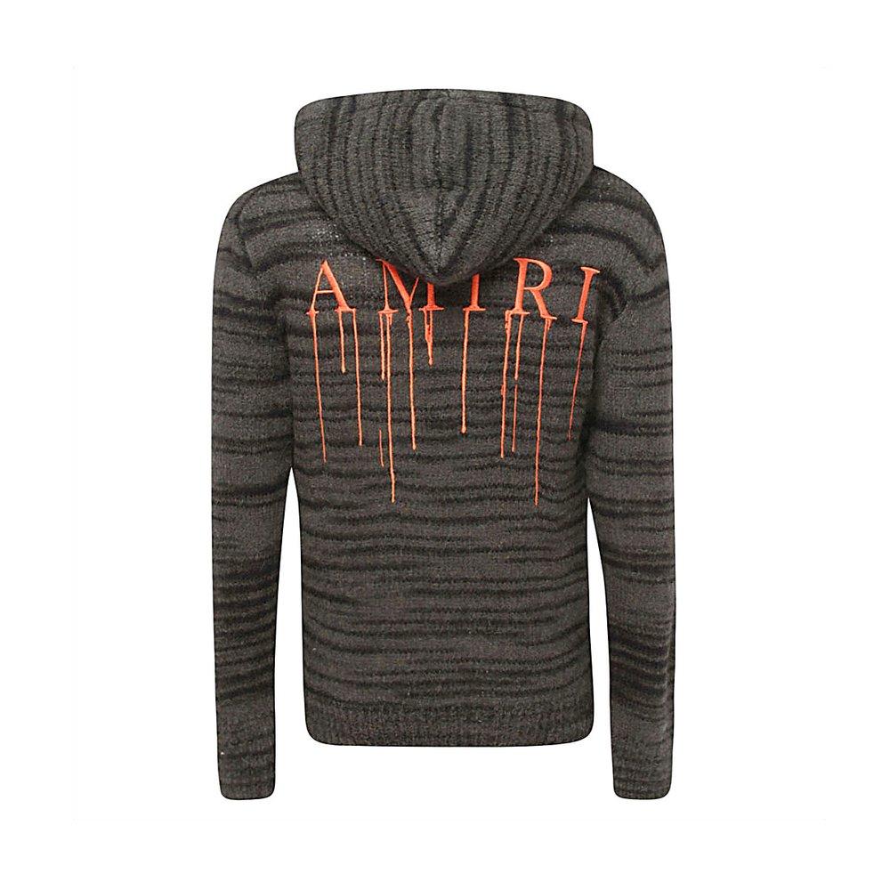 Amiri Paint Drip Logo Embroidered Hoodie in Black for Men