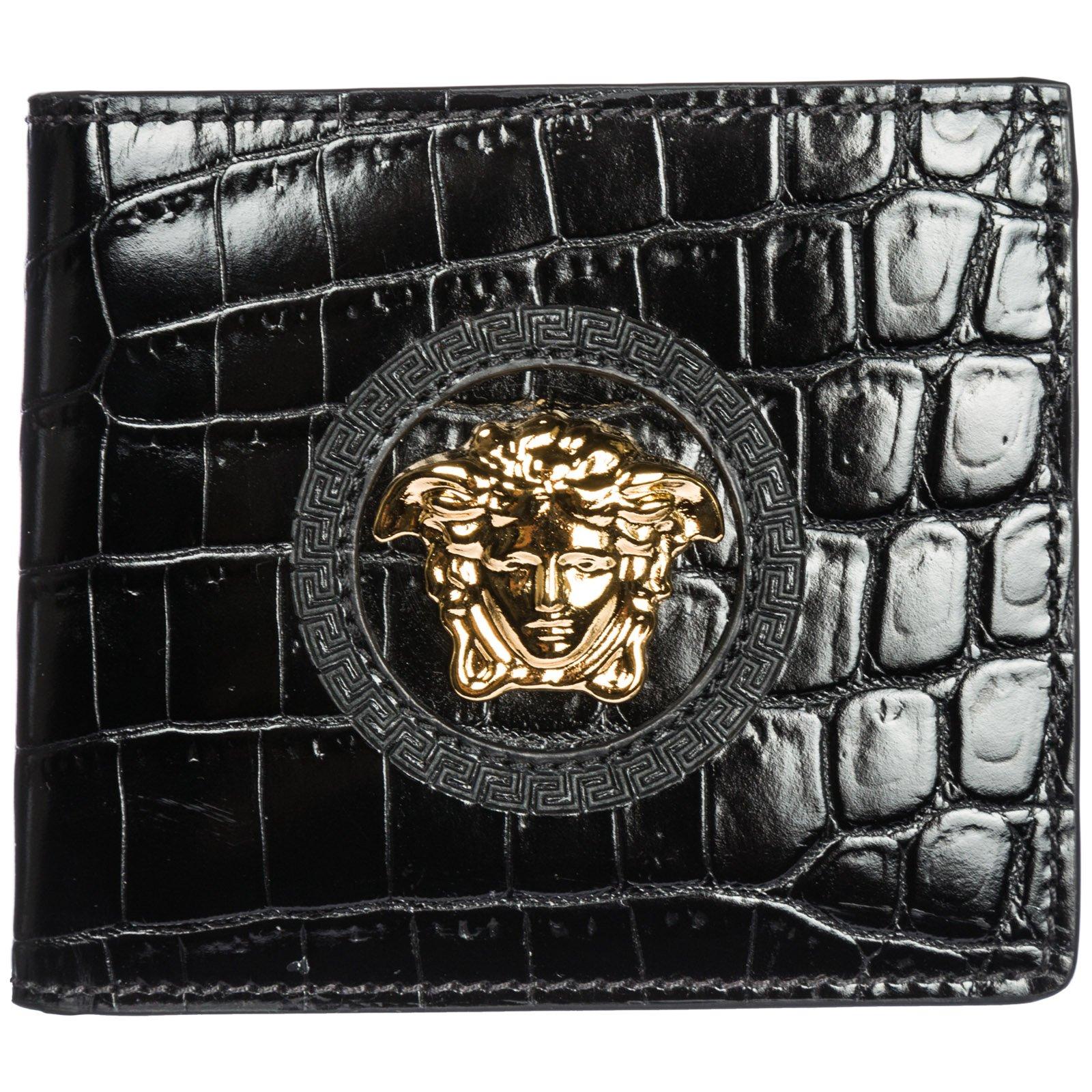 Versace Crocodile Effect Medusa Wallet in Black for Men | Lyst