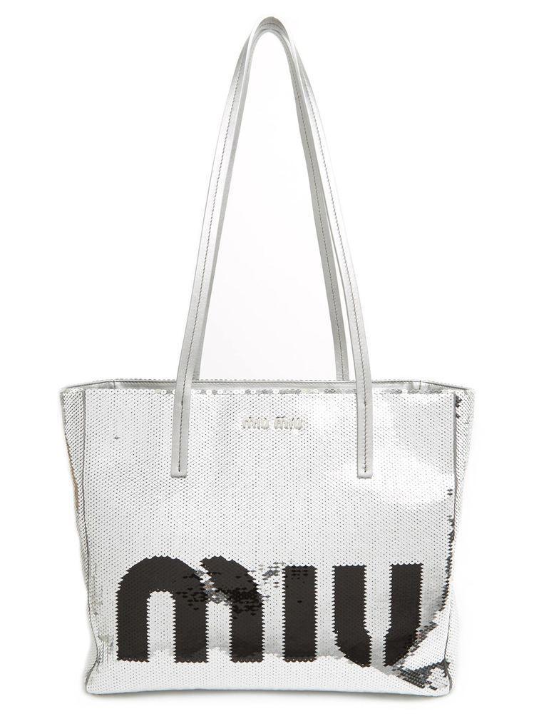 Miu Miu Logo Sequin Tote Bag in Silver (Metallic) Lyst