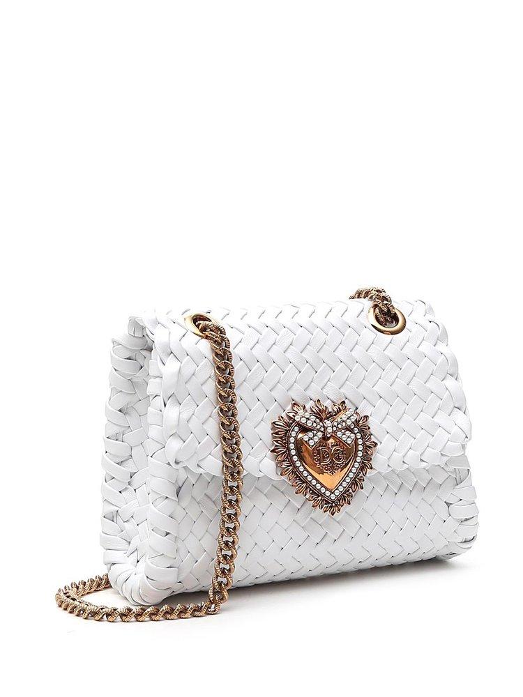 Dolce & Gabbana Devotion Woven Small Shoulder Bag in White | Lyst