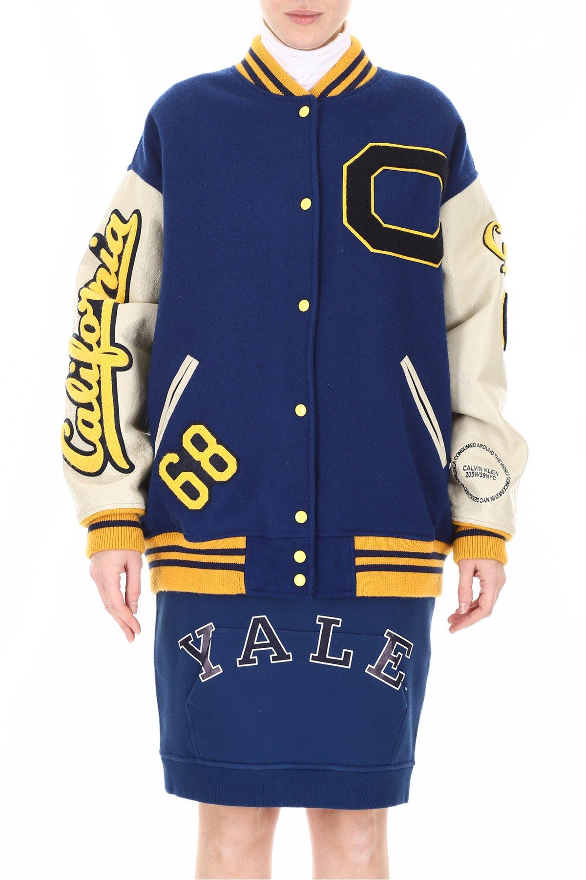 CALVIN KLEIN 205W39NYC Cotton Contrast Patches Varsity Bomber Jacket in  Blue Ice (Blue) | Lyst