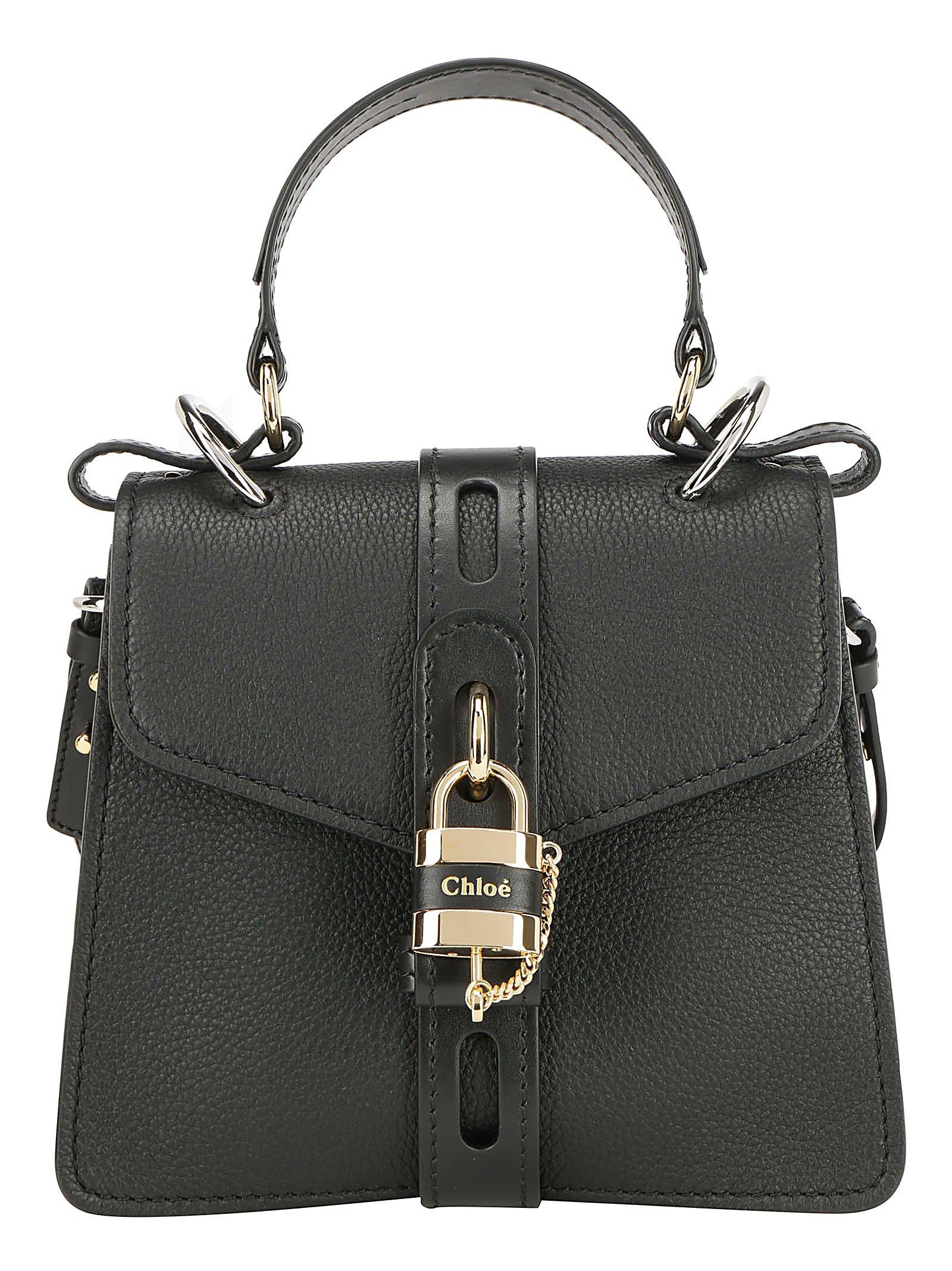 Chloé Leather Aby Logo Padlock Top Handle Tote Bag in Black - Lyst