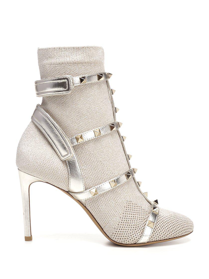 Valentino Leather Valentino Garavani Rockstud Boots Silver (Metallic) - Lyst