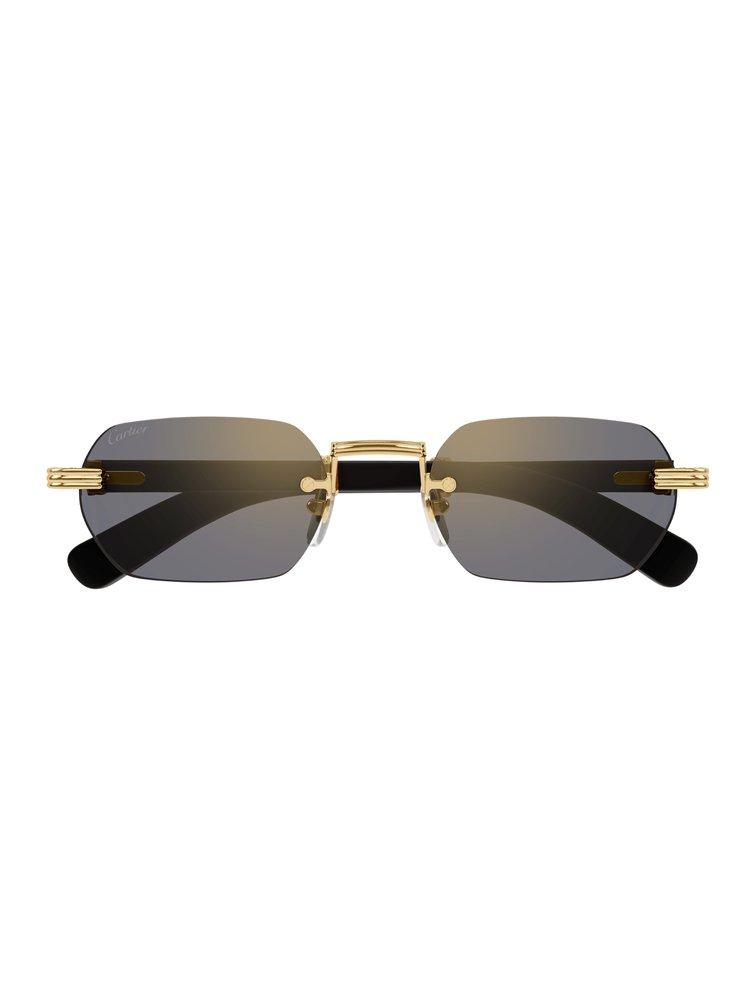 Cartier Logo-plaque Rectangle-frame Sunglasses In Gold | ModeSens