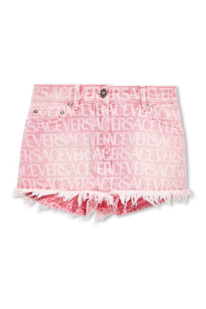 Versace Monogram-jacquard Denim Miniskirt in Pink