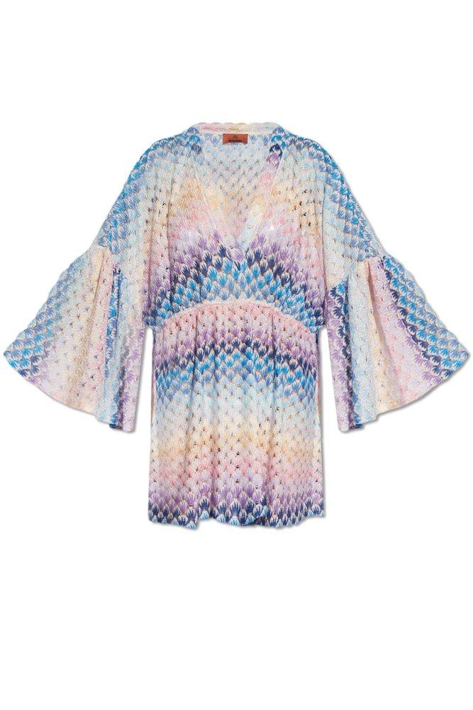 Missoni Zig-Zag V-Neck Knitted Beach Dress in White | Lyst