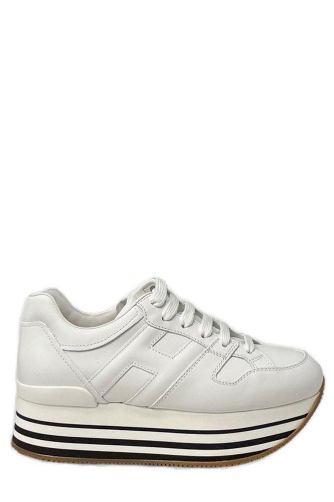 Hogan Round Toe Lace-up Sneakers in White | Lyst