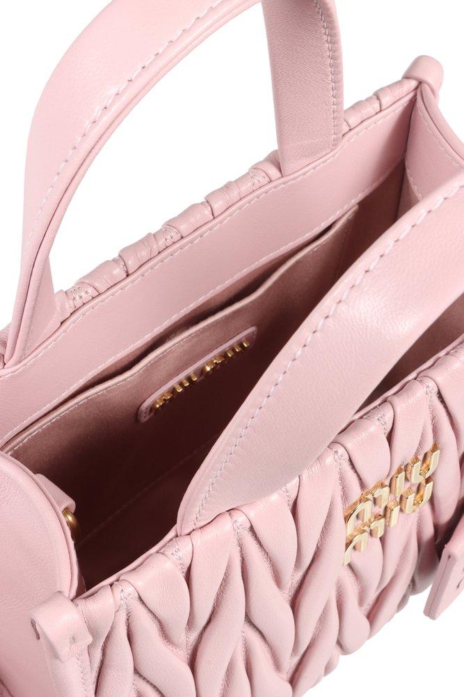 Miu Miu Matelassé Logo-lettering Mini Tote Bag in Pink | Lyst Miu Miu Matelassé Logo-lettering Mini Tote Bag in Pink | Lyst