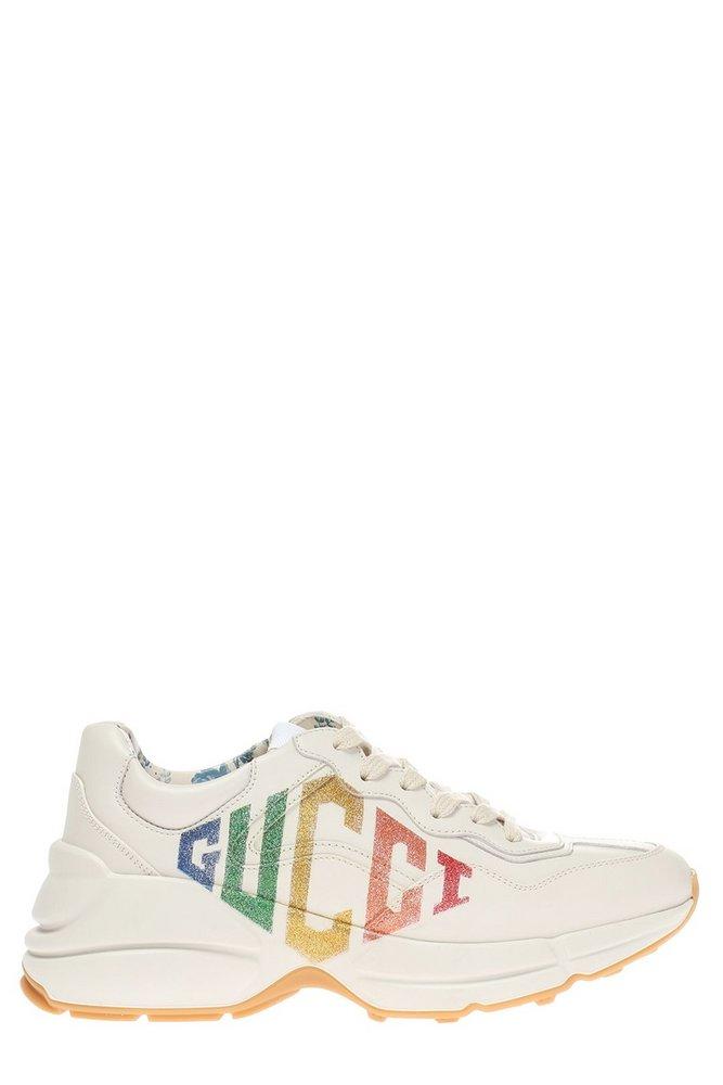 Gucci Rhyton Glitter Logo Lace-up Sneaker in White | Lyst