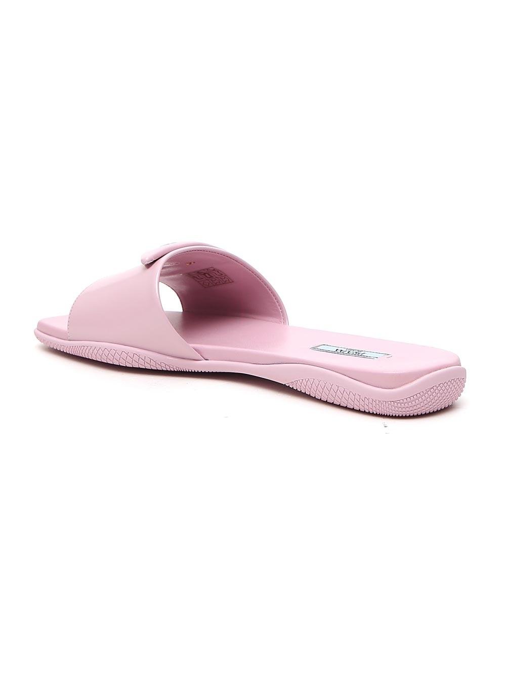 Prada Leather Triangle Logo Slide Sandals in Pink - Lyst