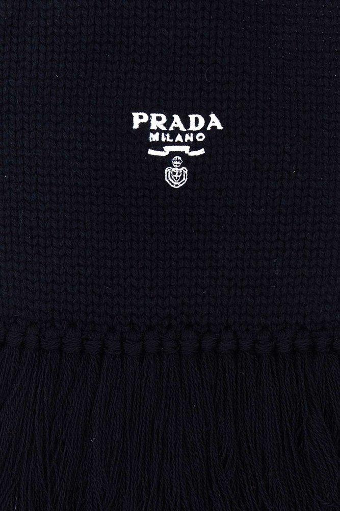 Logo Wool Scarf in Black - Prada