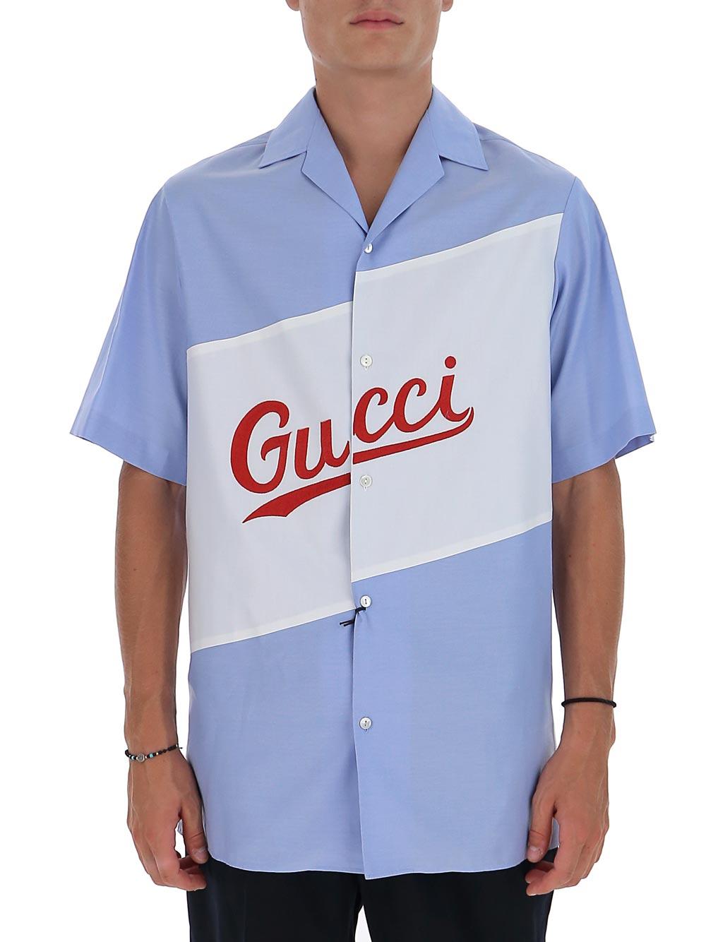 Gucci Cotton Oversize Bowling Shirt With Script in Blue for Men - Save ...