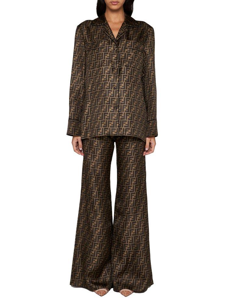 Fendi Ff Print Silk Trousers in Brown