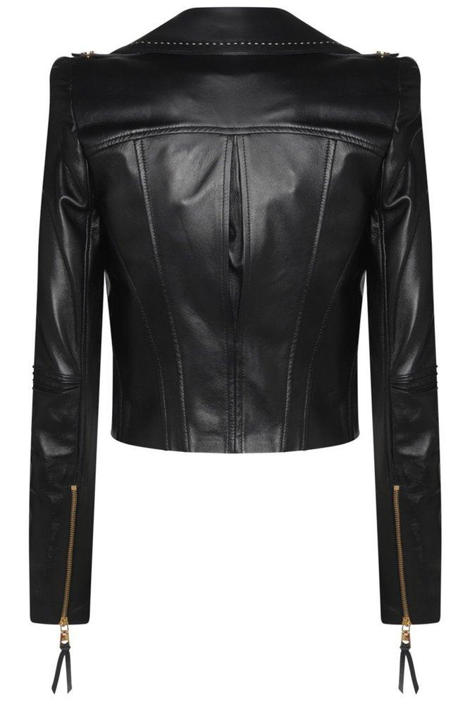 Elisabetta Franchi Contrasted Topstitching Biker Jacket in