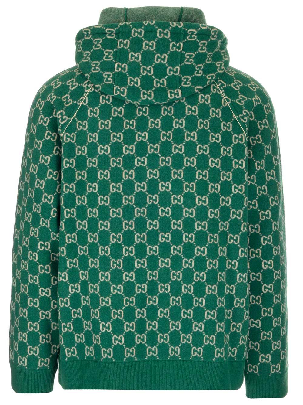 Gucci Double G Zipped Hoodie in Green for Men | Lyst