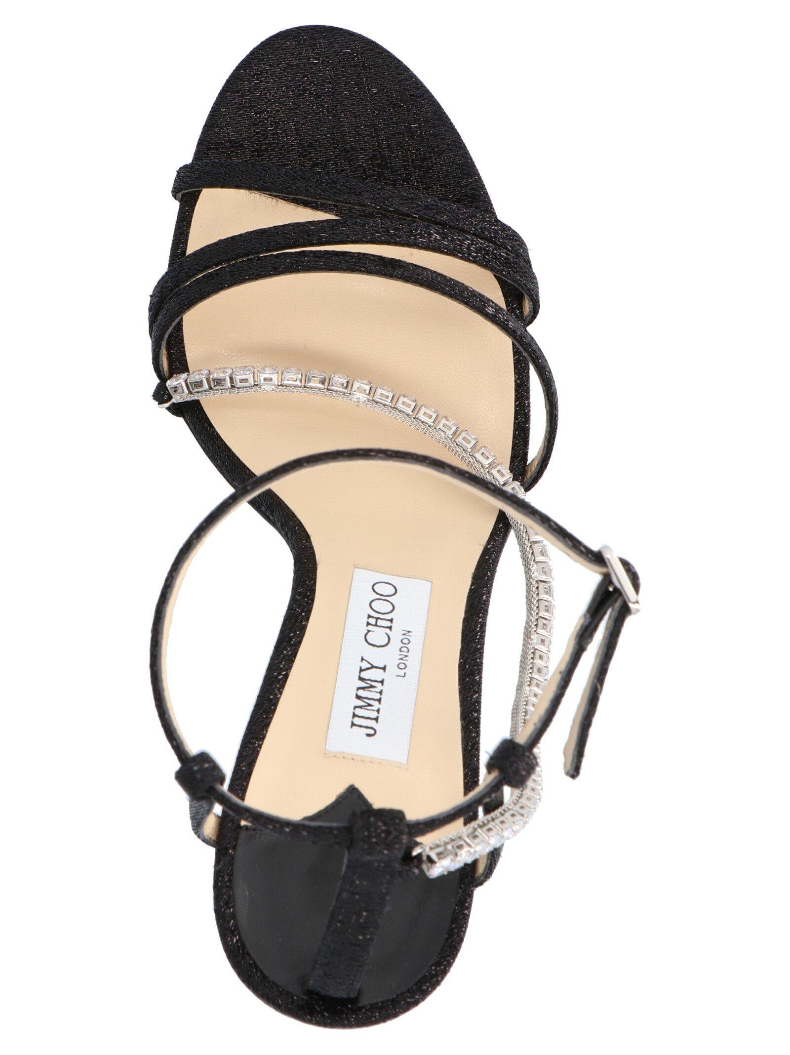 Jimmy Choo Leather Thaia Crystal Glitter Sandals in Black | Lyst