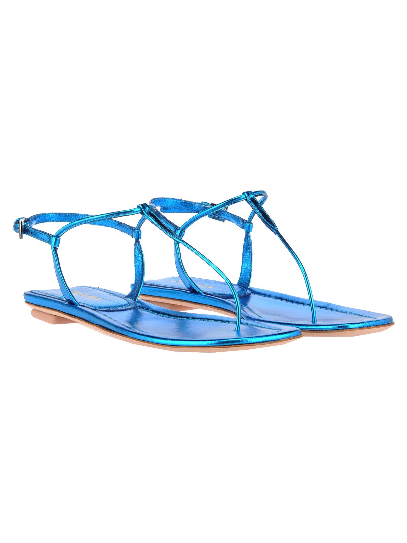 Prada Leather Thong Sandals in Blue - Lyst