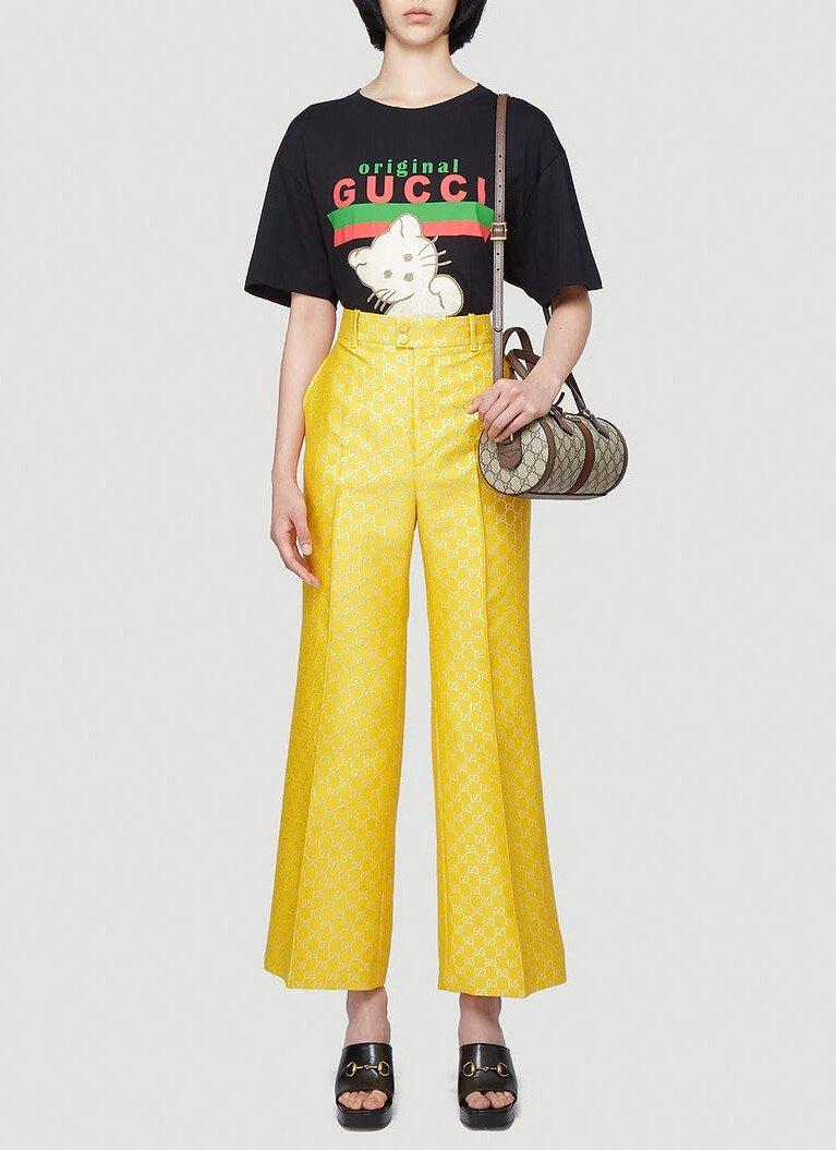 Gucci GG Lamé Wide Pants in Yellow | Lyst