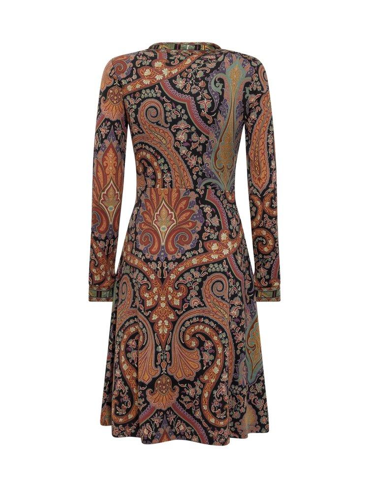 Etro Paisley Print Long-sleeved V-neck Dress in Brown | Lyst