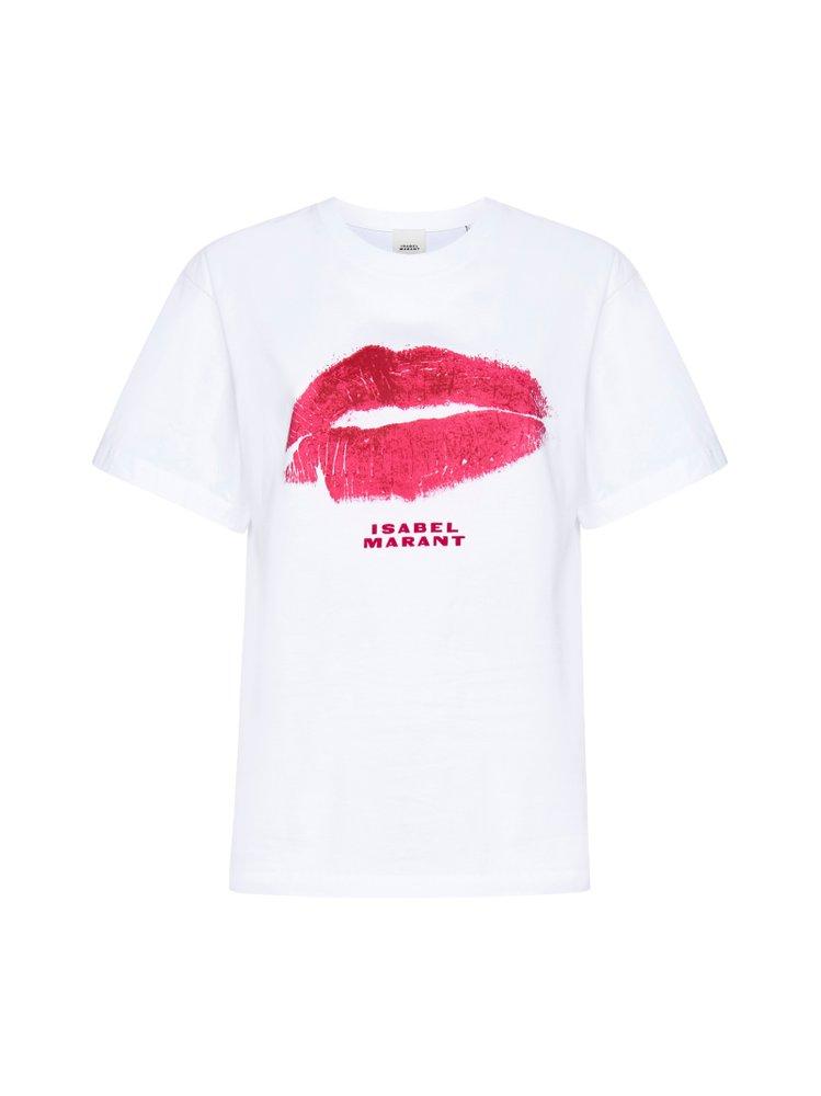 Isabel Marant Logo Detailed Crewneck T-shirt in Pink | Lyst