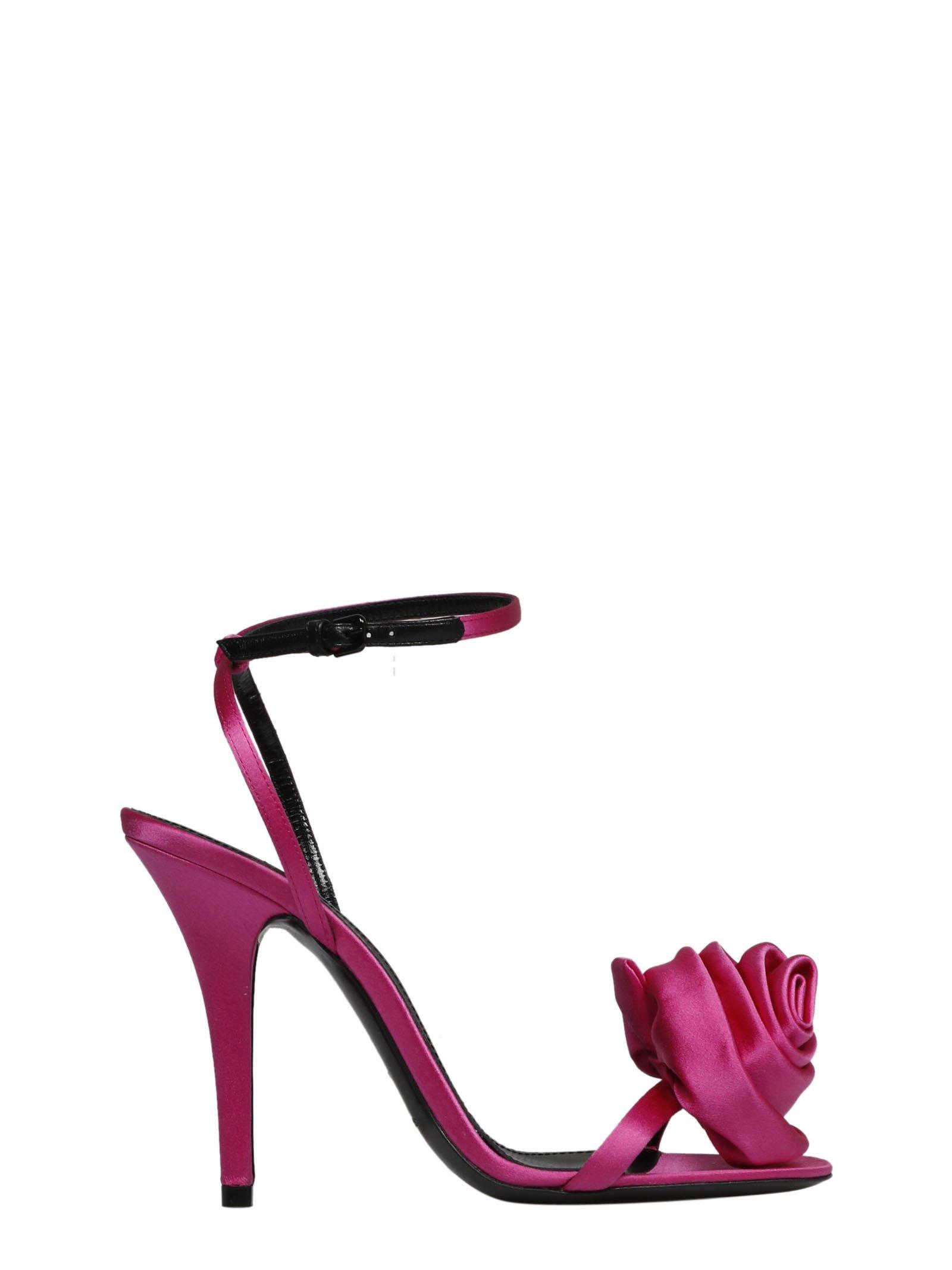 Saint Laurent Ivy Flower Sandals in Pink Lyst