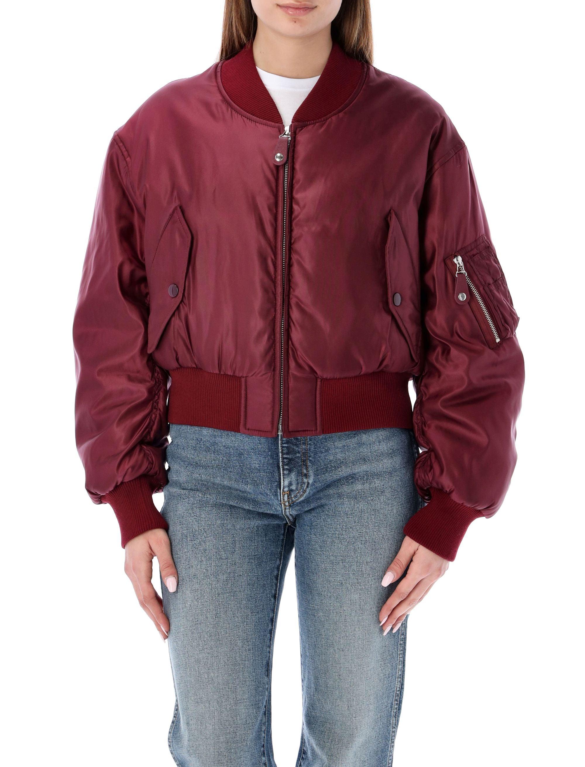 cropped red bomber jacket