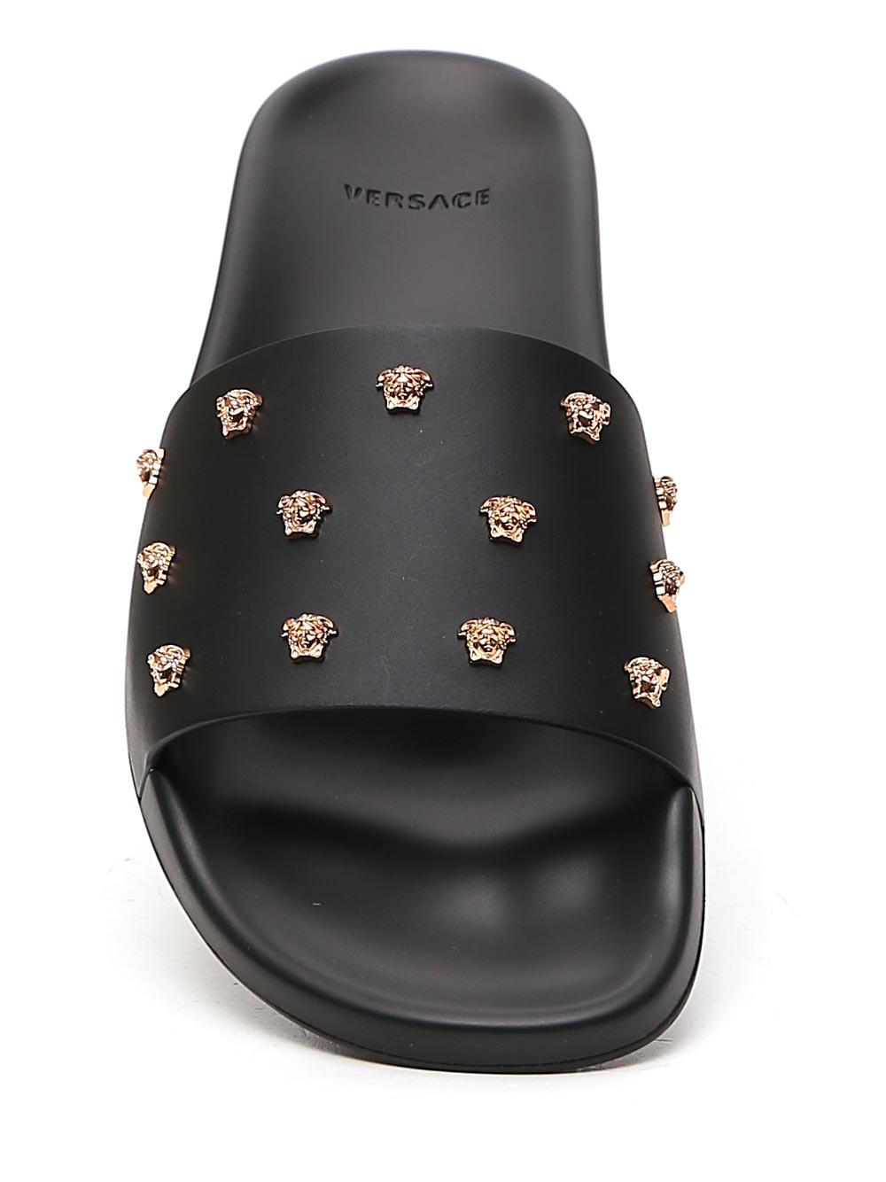 Versace Leather Medusa Studded Slides in Black for Men - Lyst