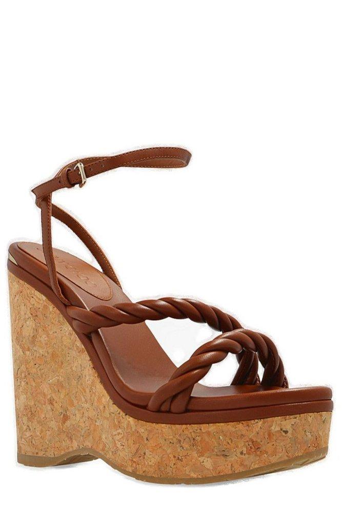 Jimmy Choo Diosa 130 Leather Espadrille Wedges in Brown Womens Shoes Heels Wedge sandals 