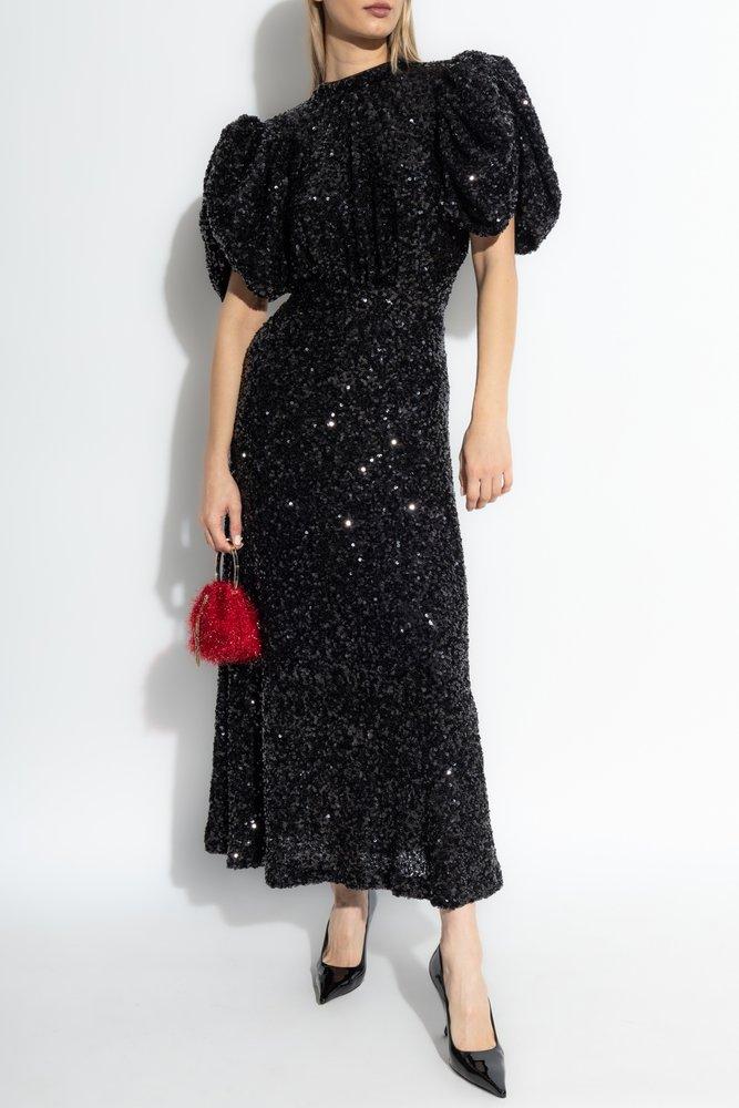 【ROTATE】★SEQUINS PUFF SLEEVE DRESS スパンコールドレス Puff-sleeve sequined midi dress in silver - Rotate | Mytheresa