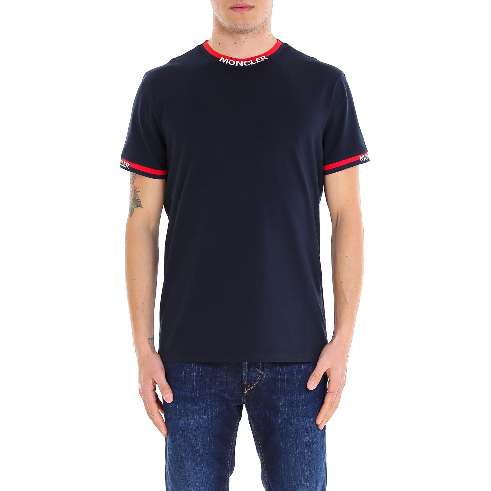 Moncler Logo Webbing-trimmed Cotton-jersey T-shirt in Navy (Blue) for ...