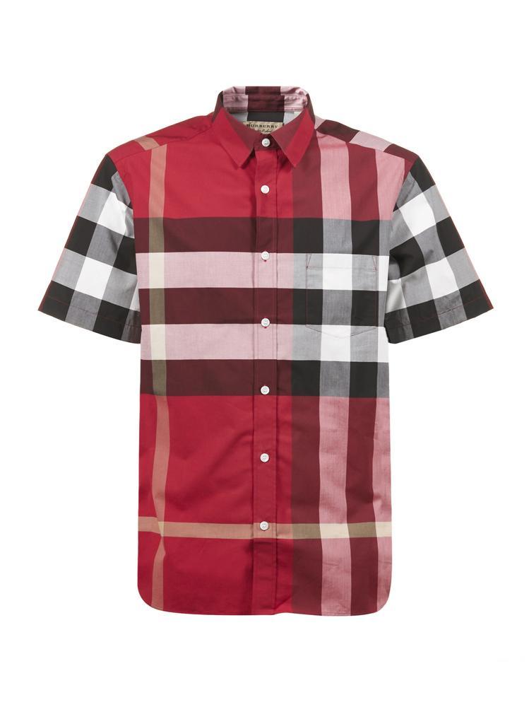 Burberry Short-sleeve Check Stretch Cotton Poplin Shirt in Red for Men |  Lyst Canada