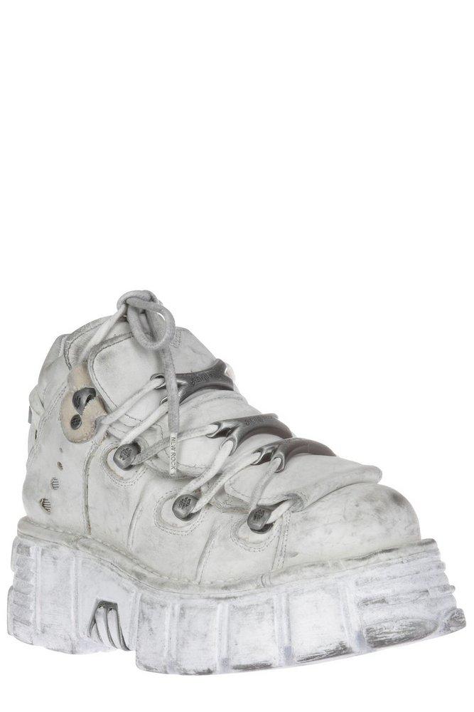 New Rock Distressed Effect Platform Lace Up Sneakers in White Lyst UK