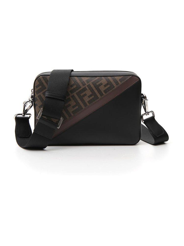 Fendi Leather Ff Monogram Diagonal Crossbody Bag in Black for Men - Lyst