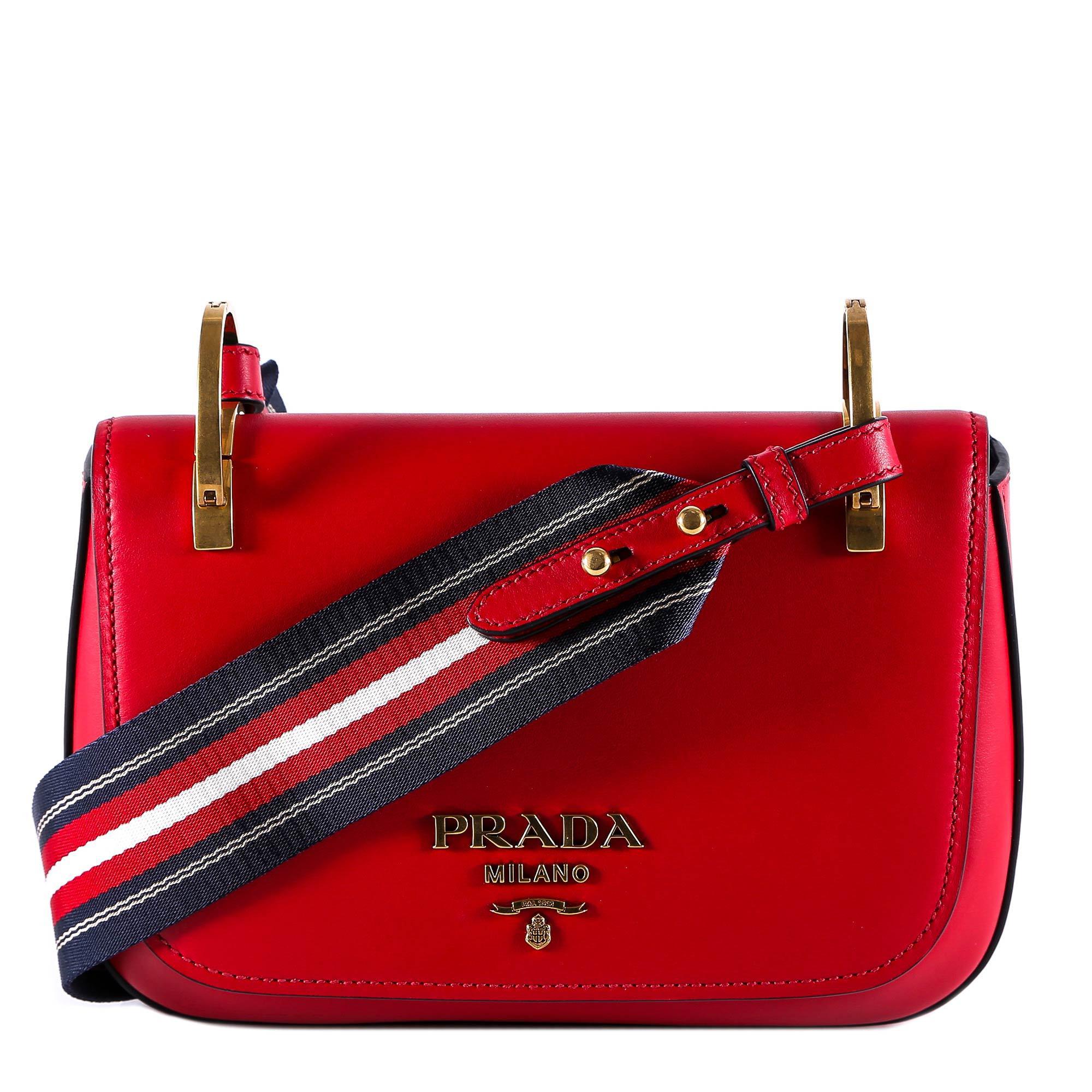 Prada Leather Striped Strap Shoulder Bag in Red | Lyst