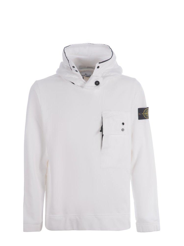 Stone Island Logo Patch Zip-detailed Hoodie in White for Men | Lyst