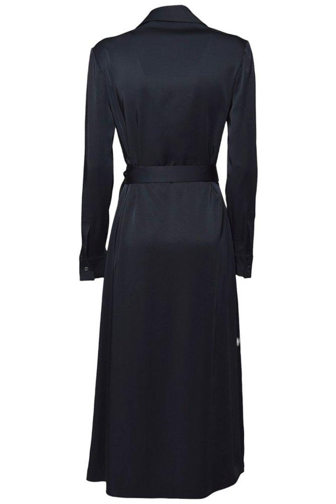 オールインワン・サロペット Aspesi Long Wrap Dress In Blue Satin aspesi-Navy-Satin-Long-Wrap-