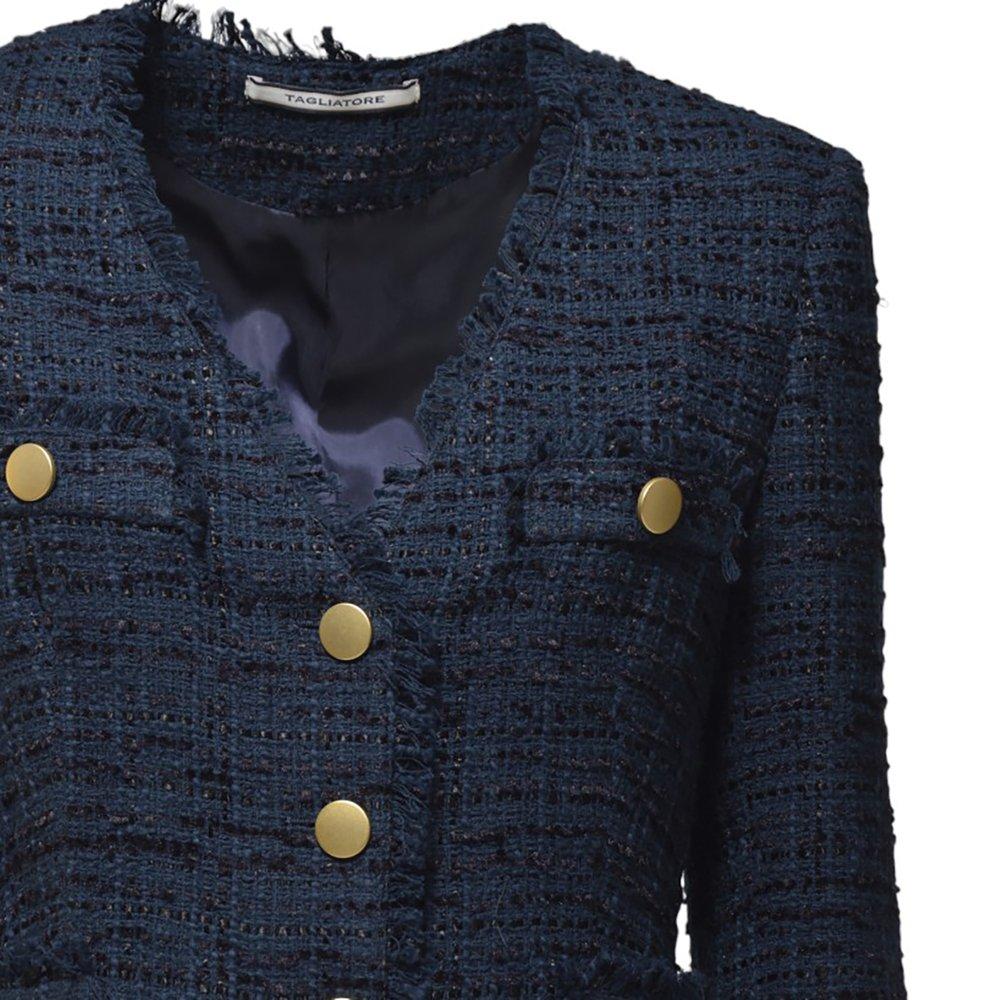 Tagliatore Dharma V-Neck Single-Breasted Jacket in Blue