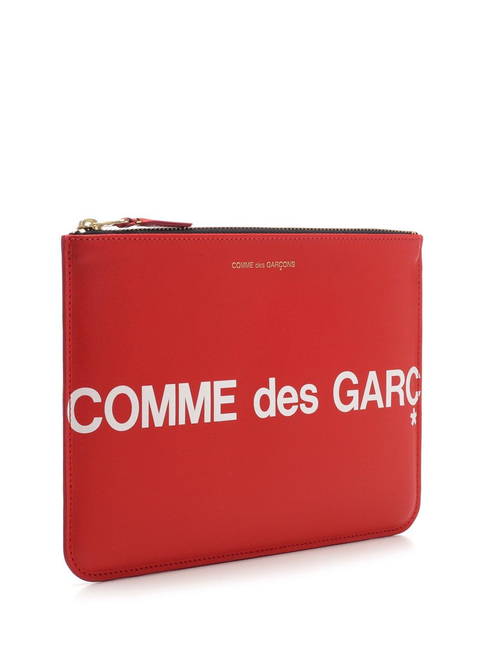 Comme des Garçons Leather Logo Print Pouch Bag in Red - Lyst