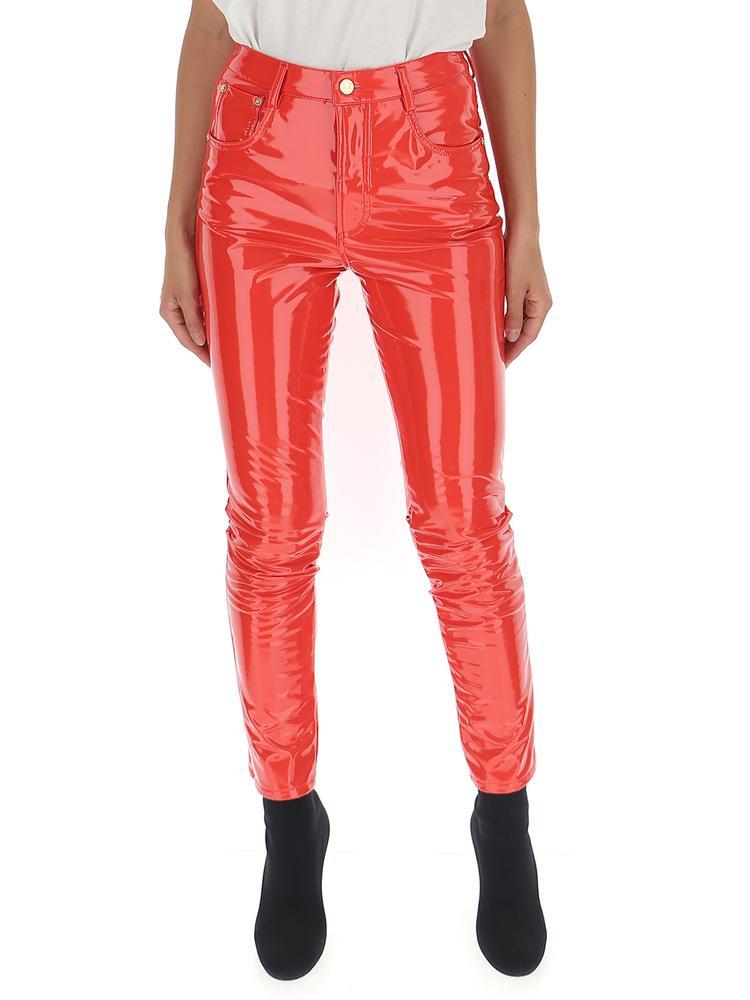 red vinyl jeans
