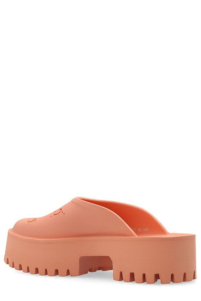 Gucci Perforated GG Round Toe Platform Mules in Pink | Lyst