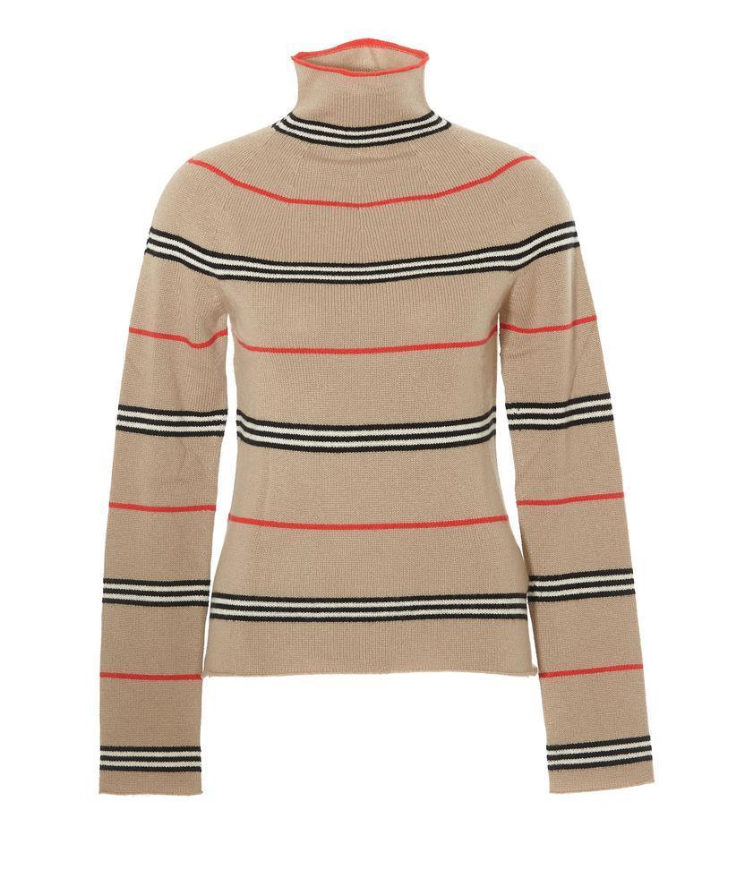 Burberry Cashmere Striped Turtleneck Sweater in Beige (Natural) - Lyst