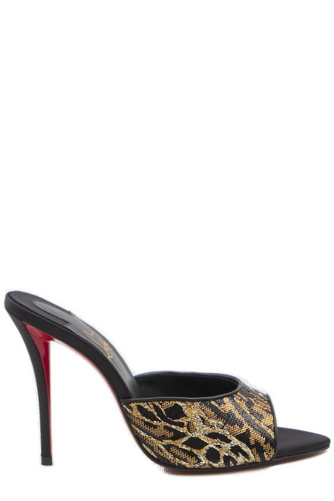 【関税&送料込】Christian Louboutin Miss Z Mule Ocelot Miss Z Mule Ocelot - 100 mm Mules - Embroidered crepe satin