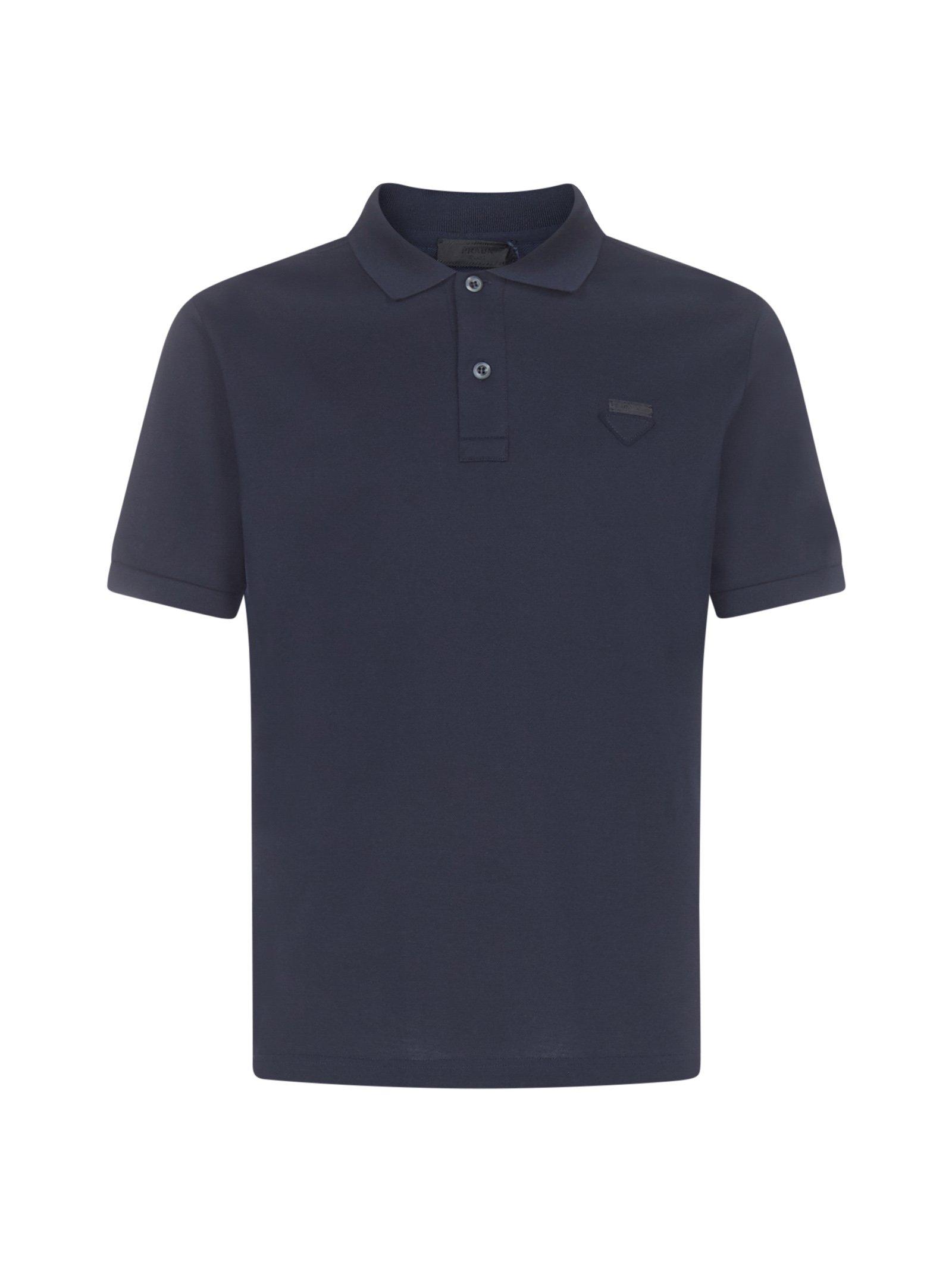 Prada Cotton Logo Patch Polo Shirt in Navy (Blue) for Men - Lyst