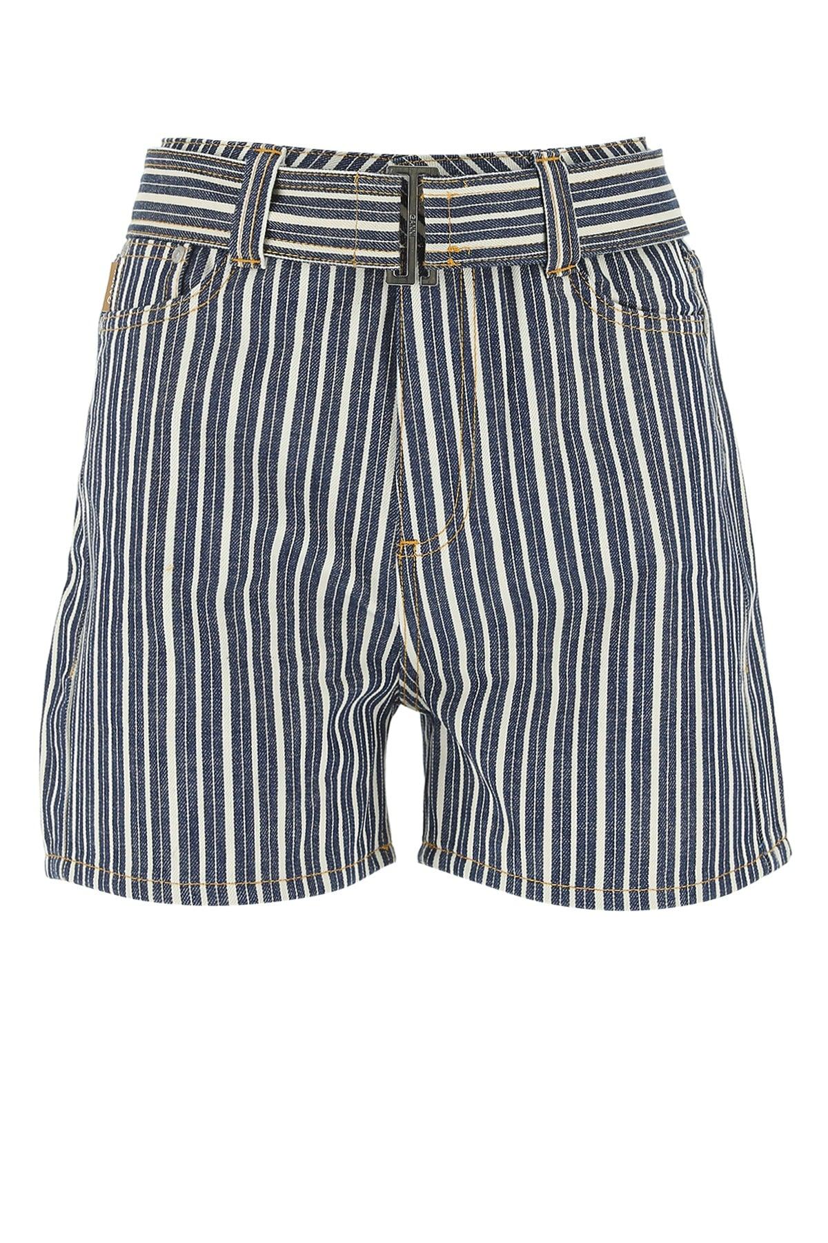 Ganni Striped High-rise Denim Shorts in 