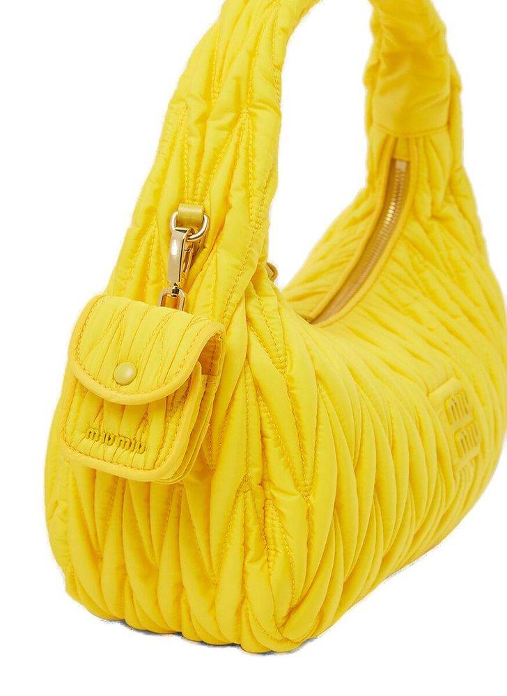Miu Miu Pocket Leather Shoulder Bag - Woman Shoulder Bags Yellow One Size