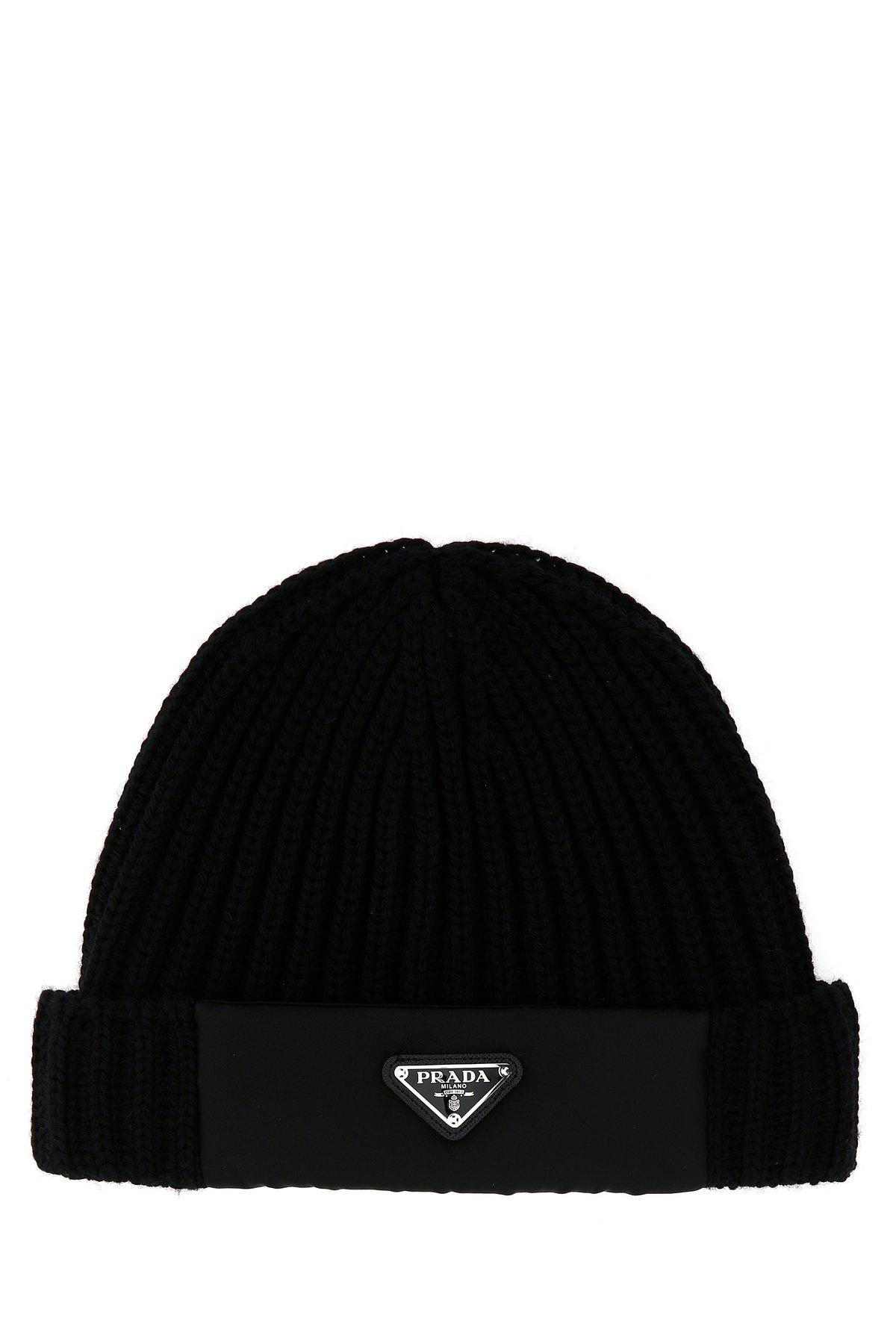 Prada Black Wool Beanie Hat for Men | Lyst