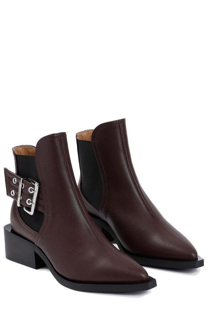 Ganni Pointed Toe Buckle Detailed Boots in Brown Lyst UK