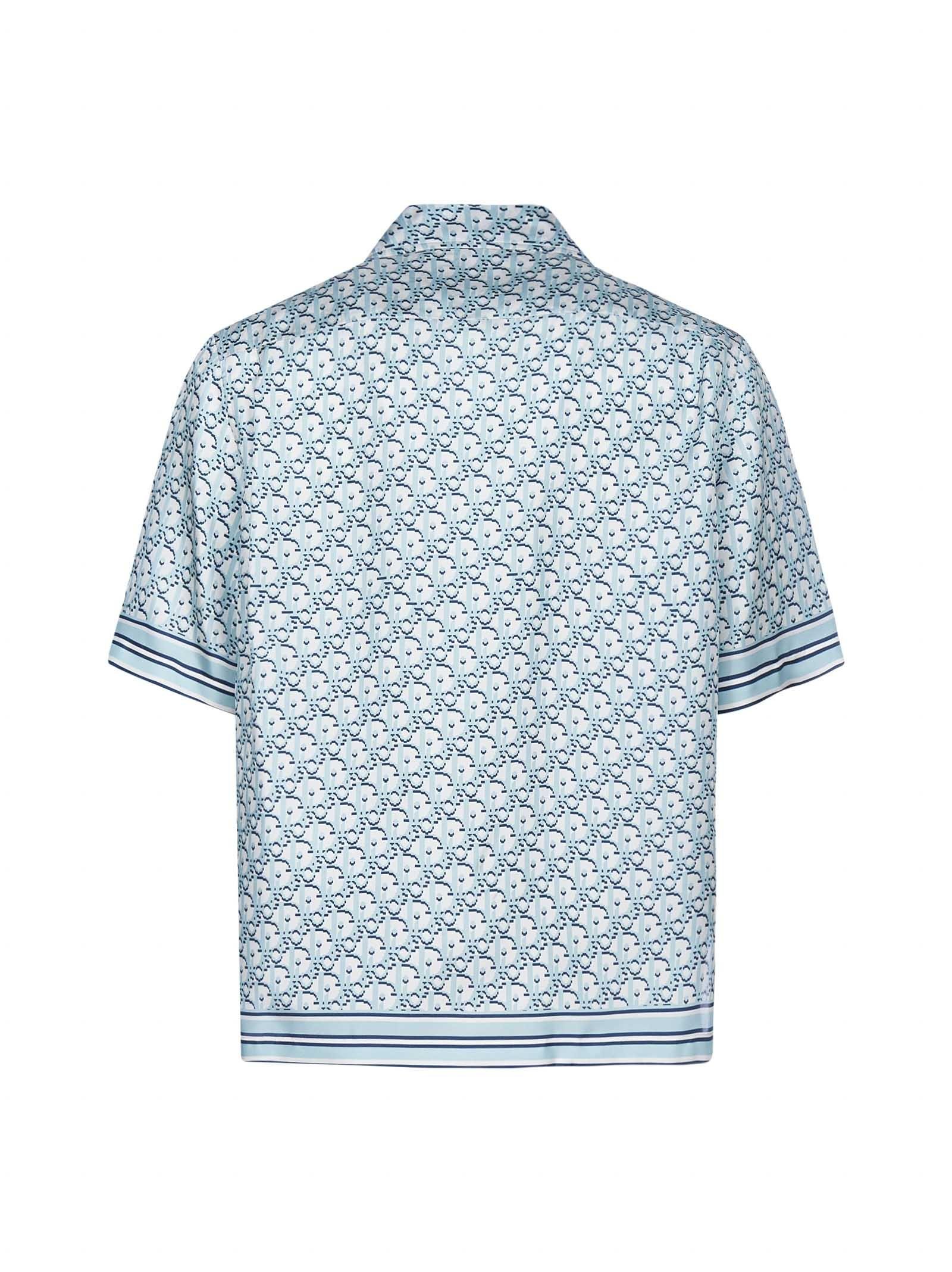 DIOR MEN 2021 Pixel Oblique Silk Twill Hawaiian Shirt w Tags  Blue Casual  Shirts Clothing  DIORM22102  The RealReal