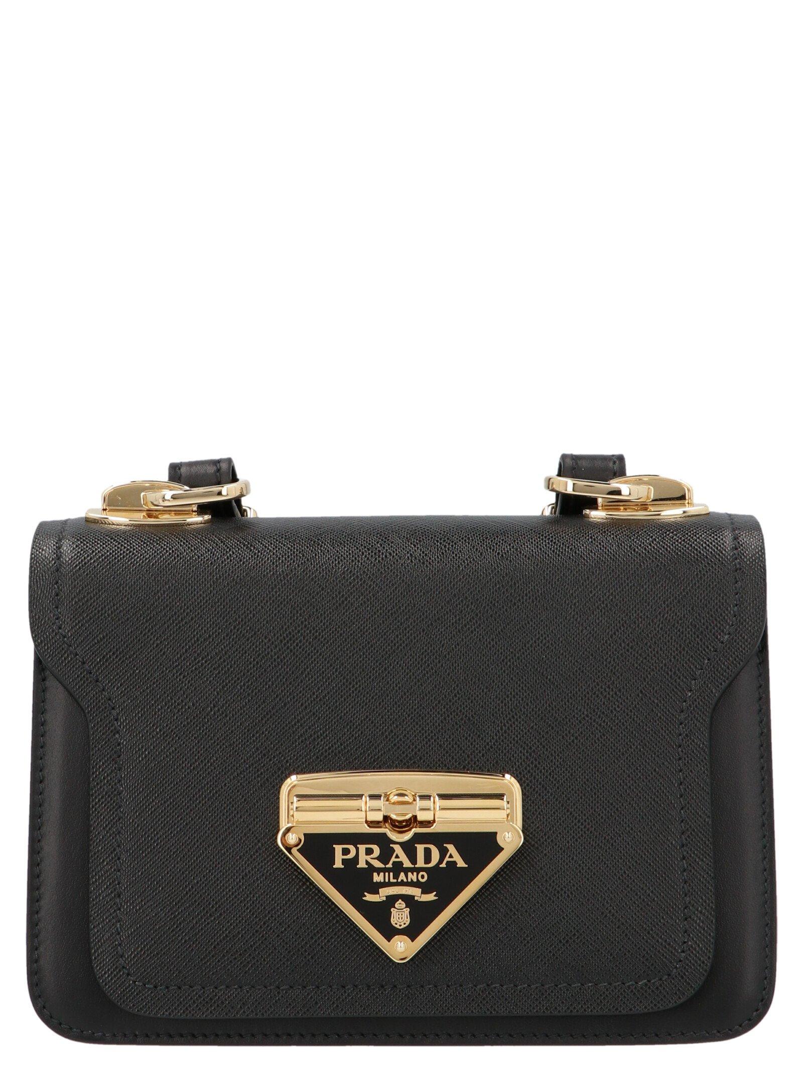 Prada Leather Triangle Logo Crossbody Bag in Black - Lyst
